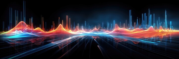 Wall Mural - an abstract wallpaper with a black background, in a wide format, creating a futuristic composition t