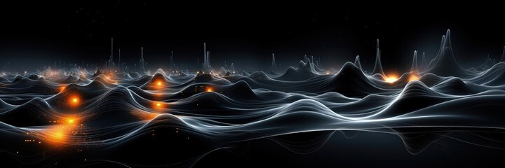 Wall Mural - an abstract wallpaper with a black background, in a wide format, creating a futuristic composition t