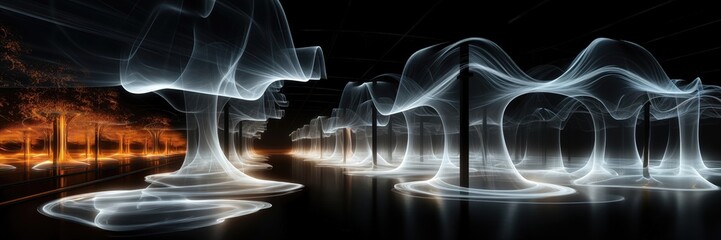 Wall Mural - an abstract wallpaper with a black background, in a wide format, creating a composition that seamles