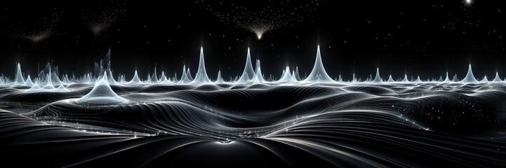 Wall Mural - an abstract wallpaper with a black background, in a wide format, creating a futuristic composition t
