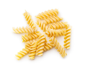 Wall Mural - Uncooked fusilli pasta. Uncooked italian pasta isolated on white background.