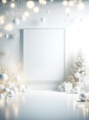 Wall Mural - White christmas background with frame.