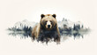 Creative photo poster with double exposure with line icon of bear and text 