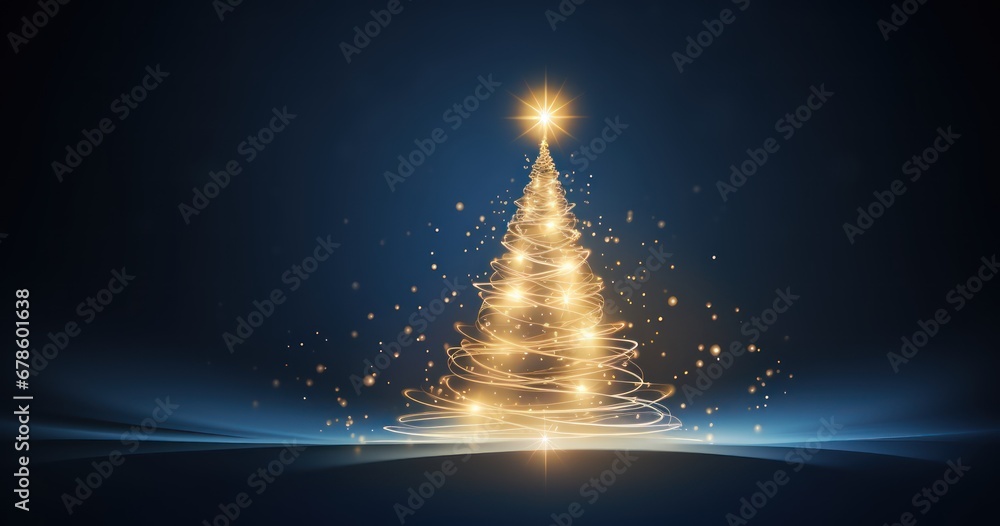 Magic Xmas tree made from gold lights on dark background, Christmas ...