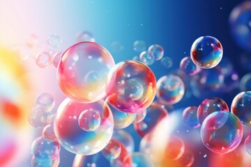 Aufkleber - Transparent vector soap bubbles flying on abstract background. Brightly colored or round glass beads