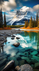 Wall Mural - beautiful landscape Banff National Park Canada with river and clear water created with Generative AI Technology