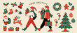 A set illustration of a couple enjoying Christmas shopping and Christmas accessories