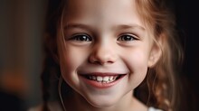 Toothless Child. Cute Little Girl Smiles Broadly. The First Milk Tooth Fell Out. The Concept Of Pediatric Dentistry And Dental Hygiene.