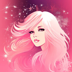 Canvas Print - Beautiful girl in pink color, glamour. AI generative