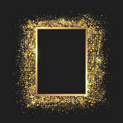 Wall Mural - shiny golden rectangle frame on dark background - copy space for your text. vector illustration.
