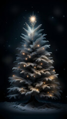 Poster - Christmas tree with lights at night.