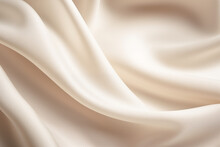 Smooth, Soft And Beautiful Beige Cream Satin Silk Fabric Drapery Background For Luxury, Elegant Fashion, Beauty, Cosmetic, Skincare, Treatment Product Background