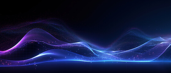 Abstract particle waving technology. Abstract waves, moving points, particle flow, high technology and big data, artificial intelligence background