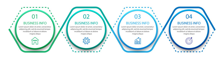 Infografis sederhana 4 langkah. garis warna biru, simbol, nomor dan tex dalam satu kesatuan yang berkaitan, cocok untuk presentasi bisnis Anda