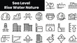 Set of outline sea level rise water nature icons