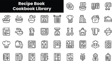 Wall Mural - Set of outline recipe book cookbook library icons