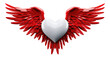 Big white heart with red wings on transparent or white background, png