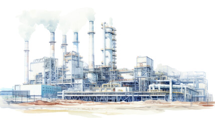 Watercolor drawing paint of industry zone, refinery power plant energy station for stored, png