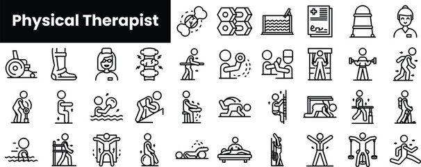 Set of outline physical therapist icons