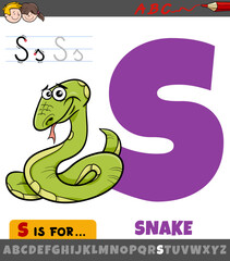 Sticker - letter S worksheet with cartoon snake animal character