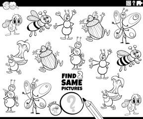 find two same cartoon insects activity coloring page