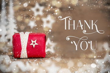 Wall Mural - Text Thank You, With Christmas Gift, Winter Decor