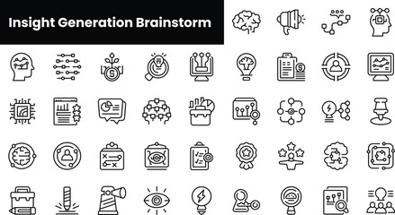 Wall Mural - Set of outline insight generation brainstorm icons