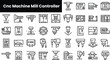 Set of outline cnc machine mill controller icons