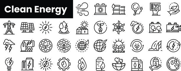 Wall Mural - Set of outline clean energy icons