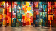 The wall are decorated with colorful glass background. Generative Ai.