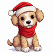 Cute doodle dog in red hat for Christmas