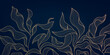 Vector golden leaves botanical modern, art deco wallpaper background pattern. Luxury line floral wallpaper, elegant foliage wavy ornament