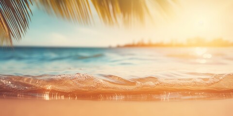 Poster - tropical summer abstract blue sky and palm leaves, generative ai