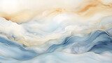 Fototapeta  - Watercolor, alcohol ink wave flou texture painting landscape. Abstract gold, gray blue and beige neutral background texture marble. Generative Ai.