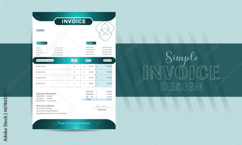Creative and modern minimal business invoice template, bill, voucher ...