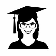 Graduate Student Black Icon On White Background. Graduate Student Silhouette