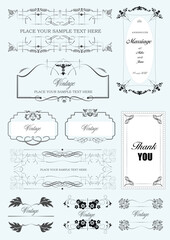 Wall Mural - Set of ornate vector frames and ornaments with sample text. Perfect as invitation or announcement. All pieces are separate. Easy to change colors and edit.