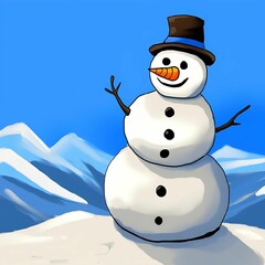 an artistic illustration of a snowman with his head in the air