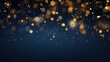 © Boraryn - New year, Christmas background with gold stars and sparkling. Golden light shine particles bokeh on navy background