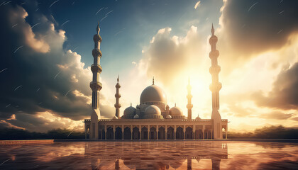 Wall Mural - Islamic mosque with beautiful sky, ramadan concept