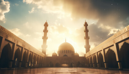 Wall Mural - Islamic mosque with beautiful sky, ramadan concept