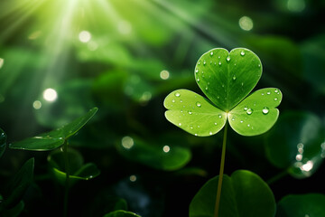 clover leaf in lens flare for st patricks day background 