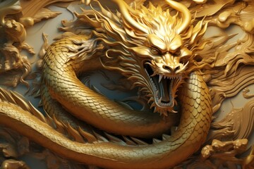 Wall Mural - Gold dragon chinese carving