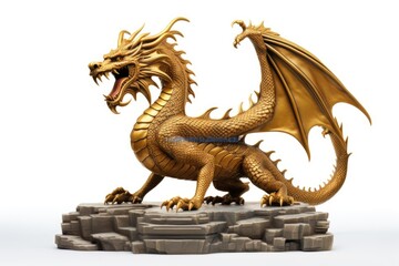 Wall Mural - Gold dragon on a white background