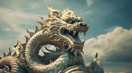 Wall Mural - chinese dragon statue in temple