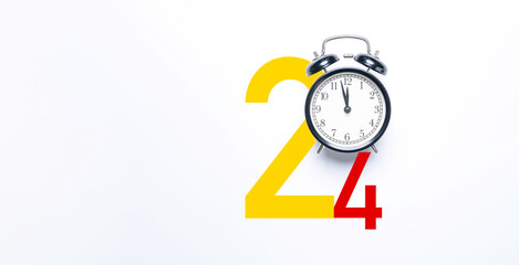 Wall Mural - 2024 year with alarm clock on white background for countdown and preparation of merry christmas and 