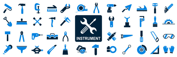 Wall Mural - Instrument icons set. Construction tool sign collection, building, repair  – stock vector