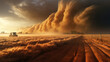 Heavy dust storm over farmland