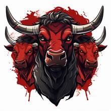 Logo Three Big Angry Red Anime Bulls Stand On Four Hooves Created With Generative Ai