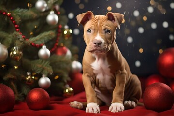 Sticker - cute puppy bull terrier christmas card